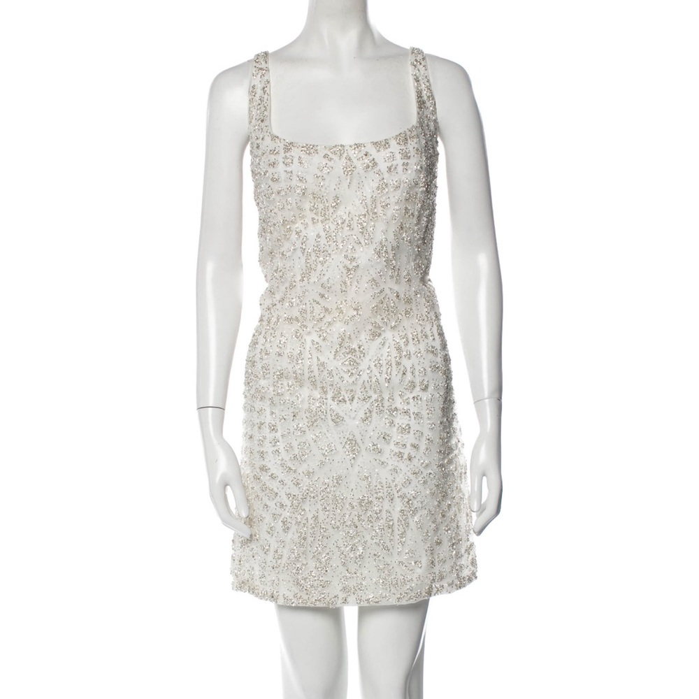 Burnett New York Beaded White Mini Dress sz 12